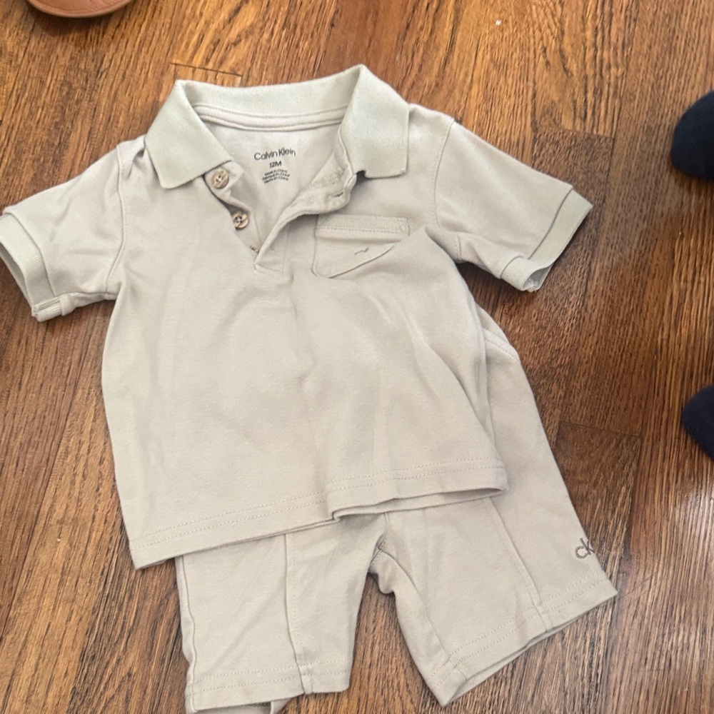 Calvin Klein Kids Light Beige Polo & Shorts Set